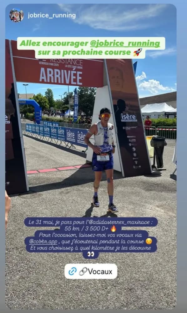 Jobrice Running — retour Cobbr sur Instagram